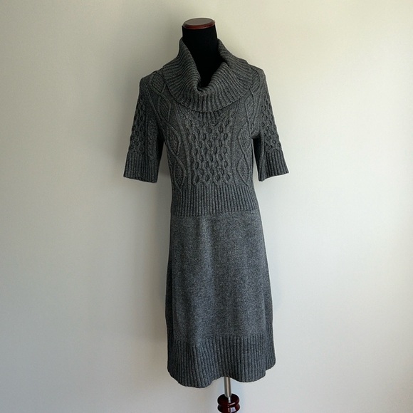 Ann Taylor Loft - Gray Cable Knit Sweater Dress with a Cowl Neckline - Picture 1 of 13